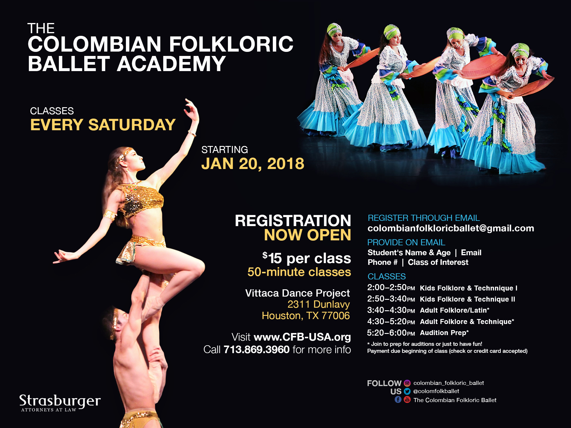 The Colombian Folkloric Ballet classes every Saturday.
