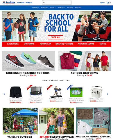 Academy Sports + Outdoors eCommerce website design — digital and UX design by Melissa Cadavid